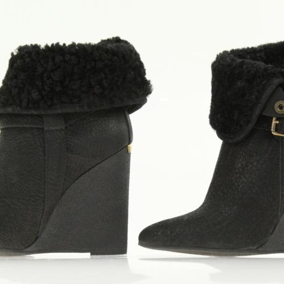 BURBERRY Fowler Shearling Wedge Ankle Boots - Picture 6 of 7